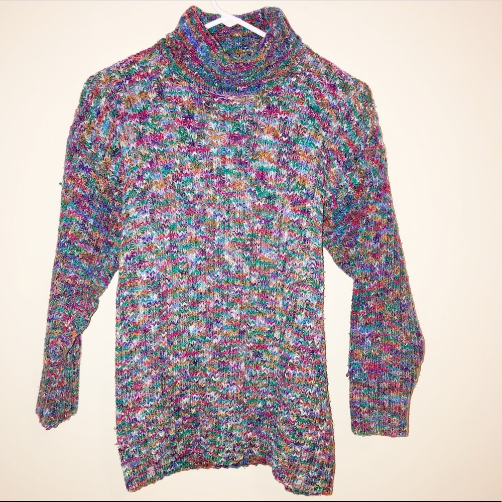 Vintage Turtleneck Multi Color Check Block Sweater